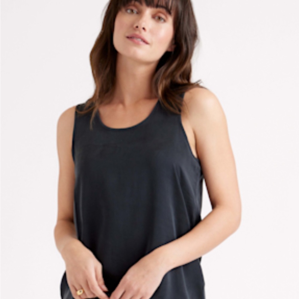 Quince 100%Washable Silk PJ Tank in Black
